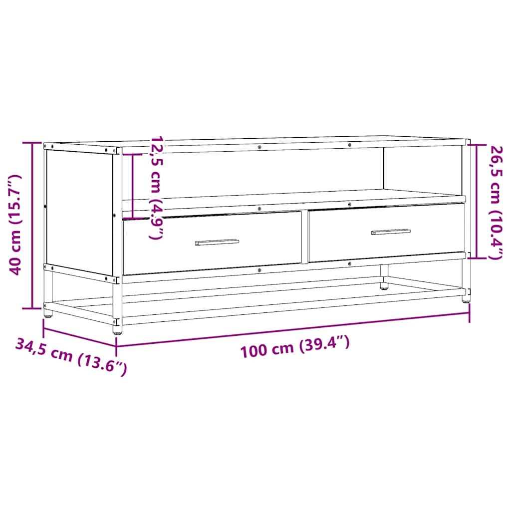 Meuble TV en chêne Sonoma 100x34,5x40 cm en matériau à base de bois et métal