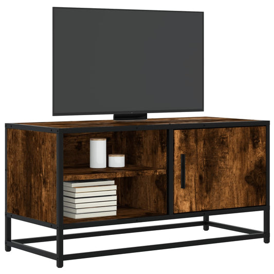 Meuble TV chêne fumé 80x34,5x40 cm en bois et métal