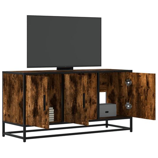 Meuble TV chêne fumé 100x35x50 cm en bois et métal