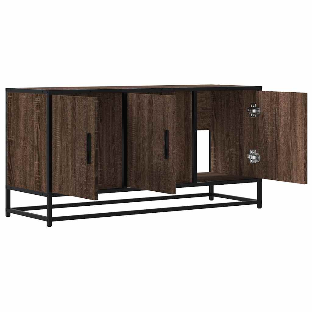 Meuble TV aspect chêne marron 100x35x50 cm matériau bois