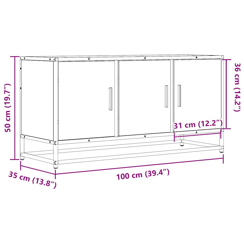 Meuble TV aspect chêne marron 100x35x50 cm matériau bois