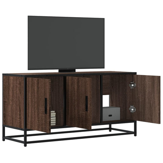 Meuble TV aspect chêne marron 100x35x50 cm matériau bois