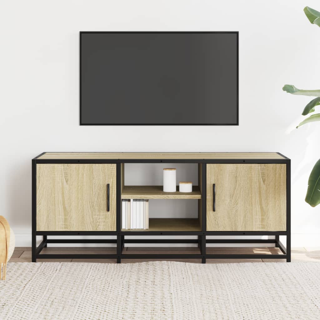 Meuble TV chêne Sonoma 100x35x50 cm en bois et métal