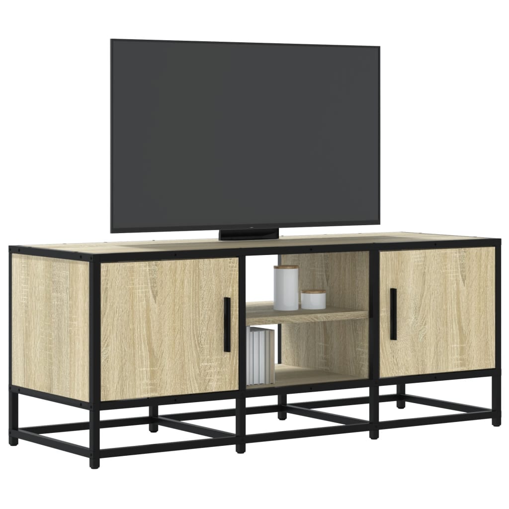 Meuble TV chêne Sonoma 100x35x50 cm en bois et métal