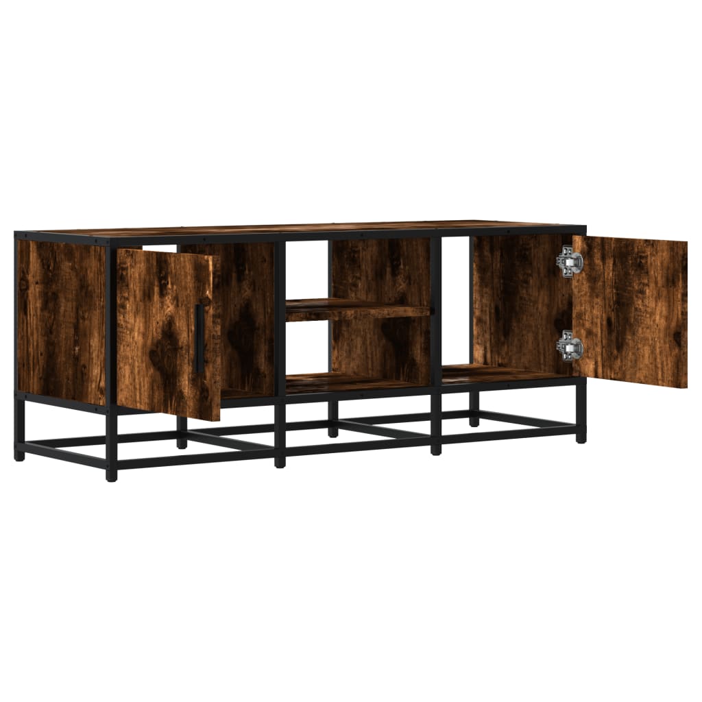 Meuble TV chêne fumé 100x35x41 cm en bois et métal