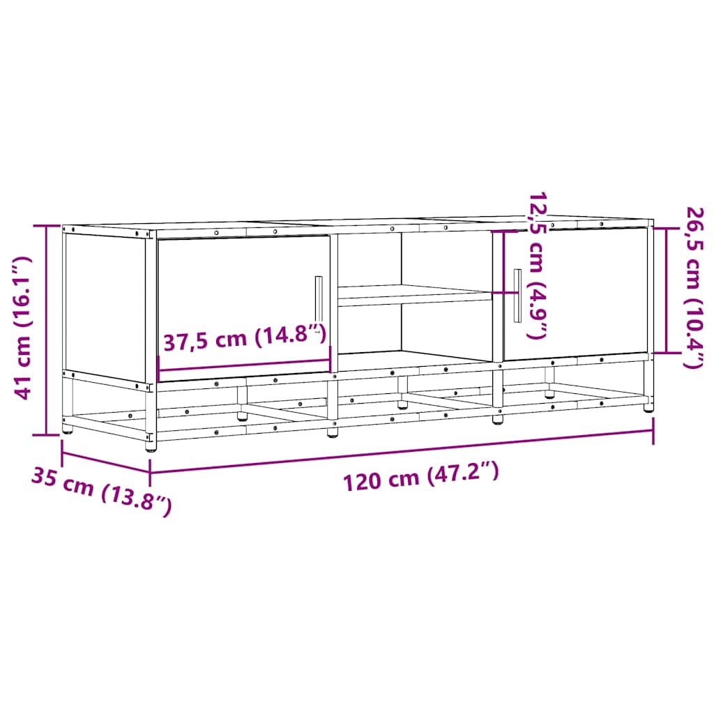 Meuble TV en chêne Sonoma 120x35x41 cm en matériau à base de bois et métal