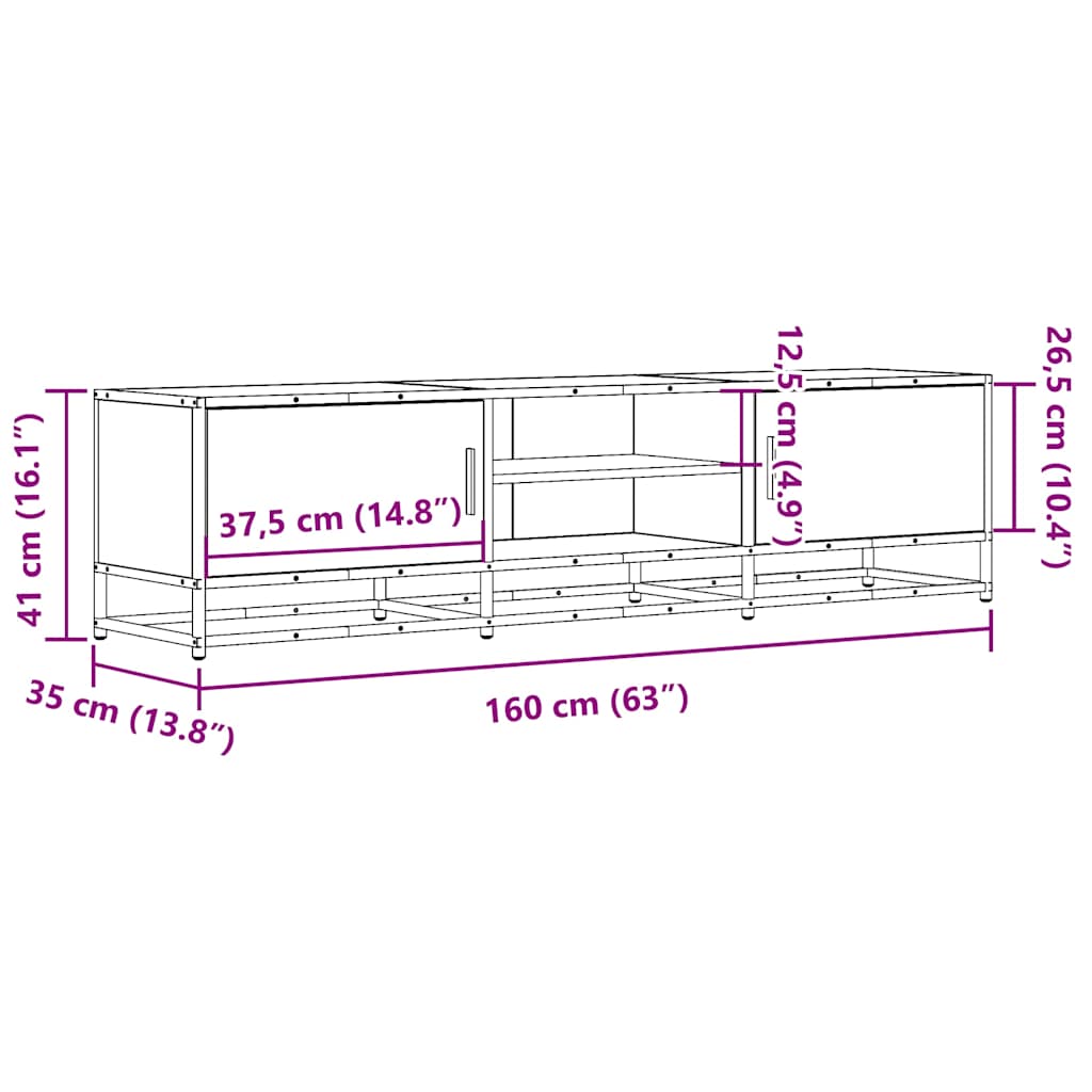 Meuble TV en chêne Sonoma 160x35x41 cm en matériau à base de bois et métal