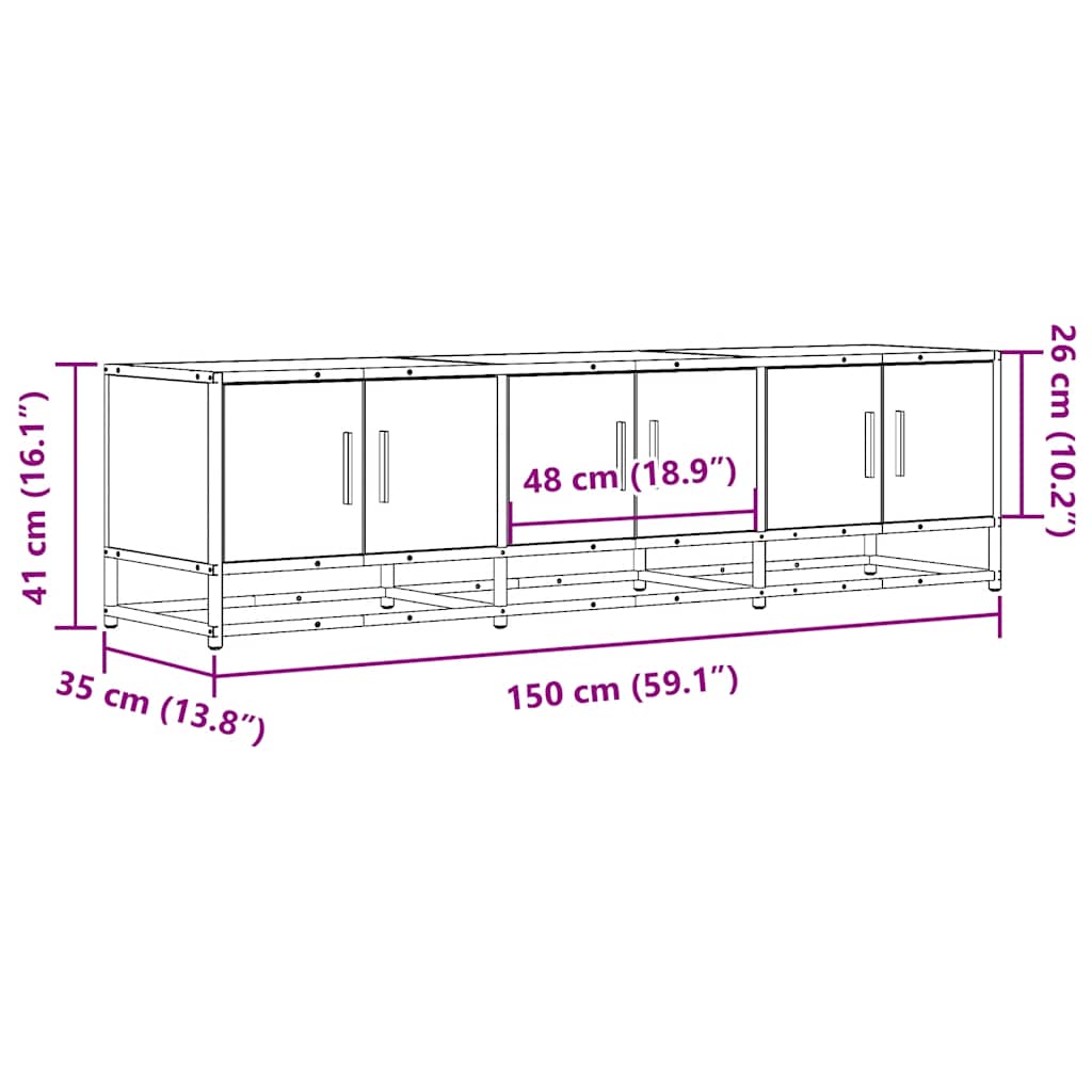 Meuble TV en chêne Sonoma 150x35x41 cm en matériau à base de bois et métal