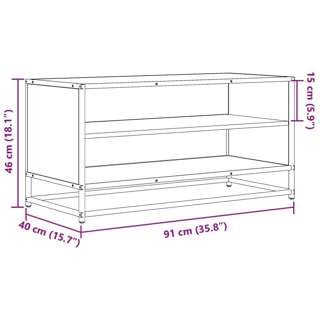 Meuble TV chêne Sonoma 91x40x46 cm en bois et métal