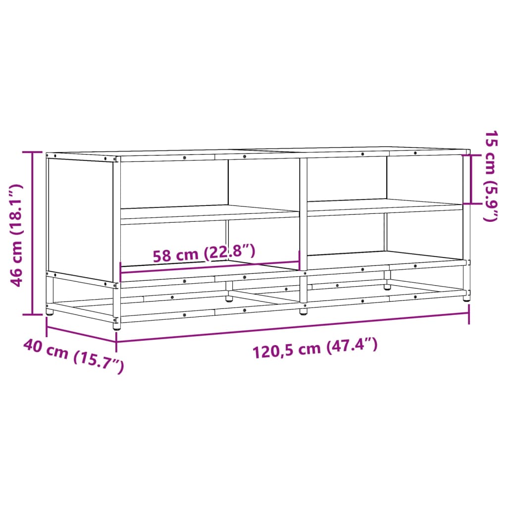 Meuble TV aspect chêne marron 120,5x40x46cm matériau bois métal