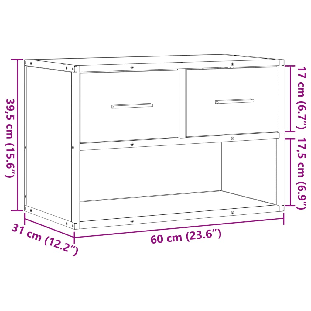 Meuble TV chêne Sonoma 60x31x39,5 cm en bois et métal