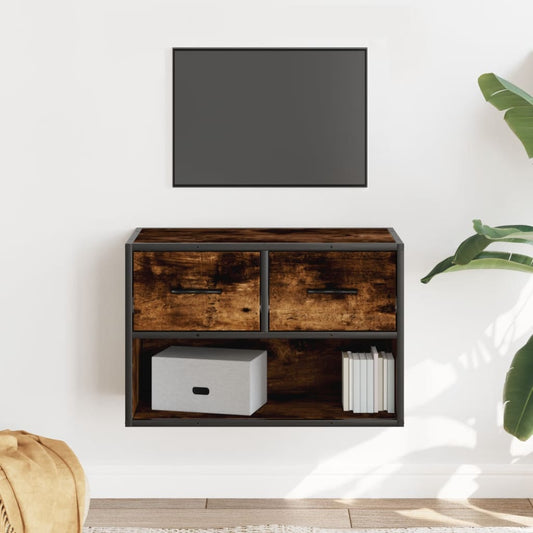 Meuble TV chêne fumé 60x31x39,5 cm en bois et métal