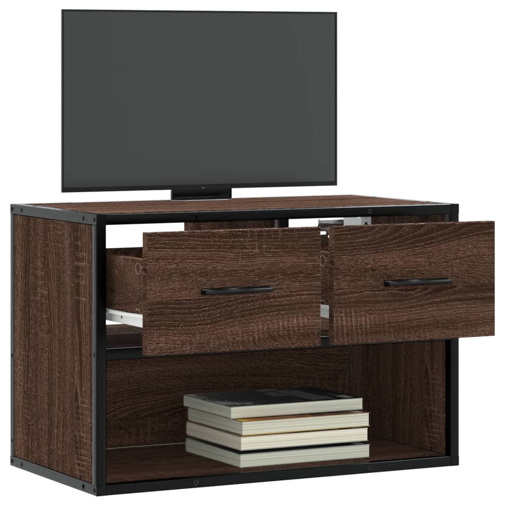 Meuble TV chêne marron 60x31x39,5 cm en bois et métal