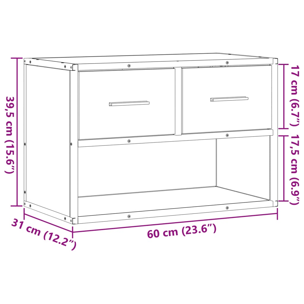 Meuble TV chêne marron 60x31x39,5 cm en bois et métal