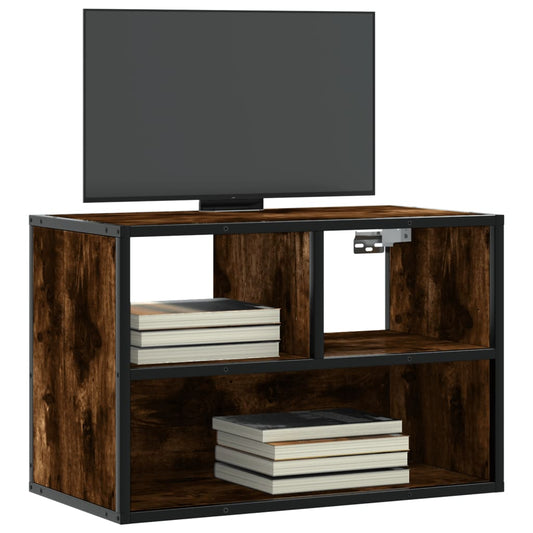 Meuble TV chêne fumé 60x31x39,5 cm en bois et métal