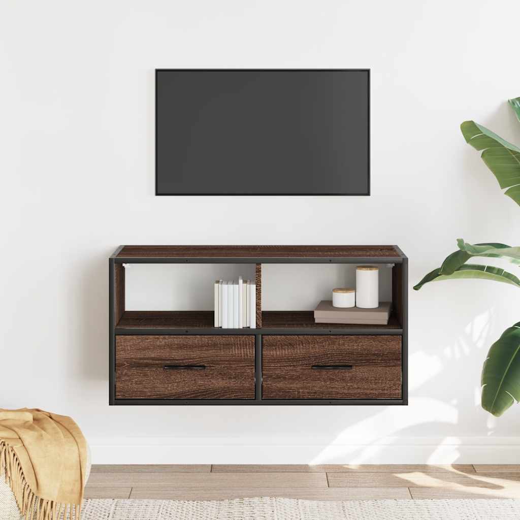 Meuble TV chêne marron 80x31x39,5 cm en bois et métal