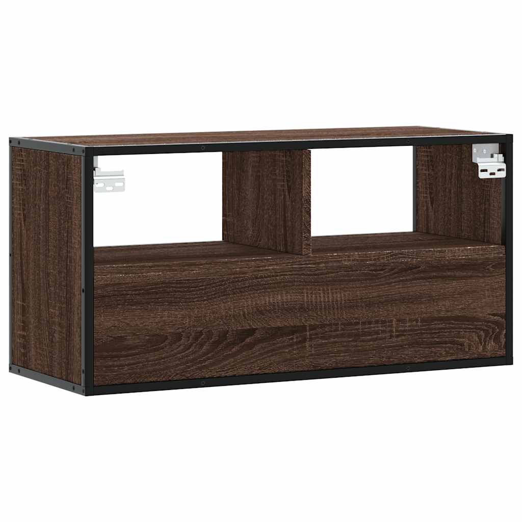 Meuble TV chêne marron 80x31x39,5 cm en bois et métal