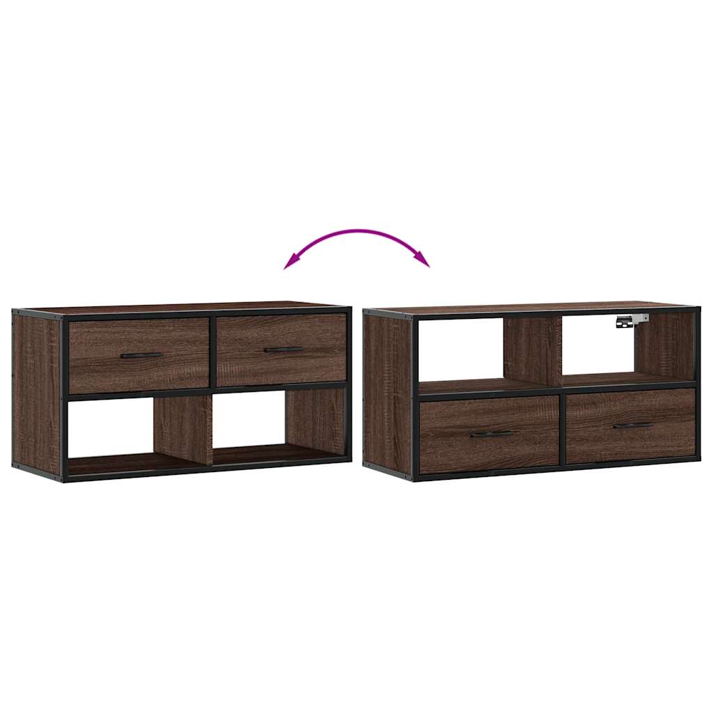 Meuble TV chêne marron 80x31x39,5 cm en bois et métal