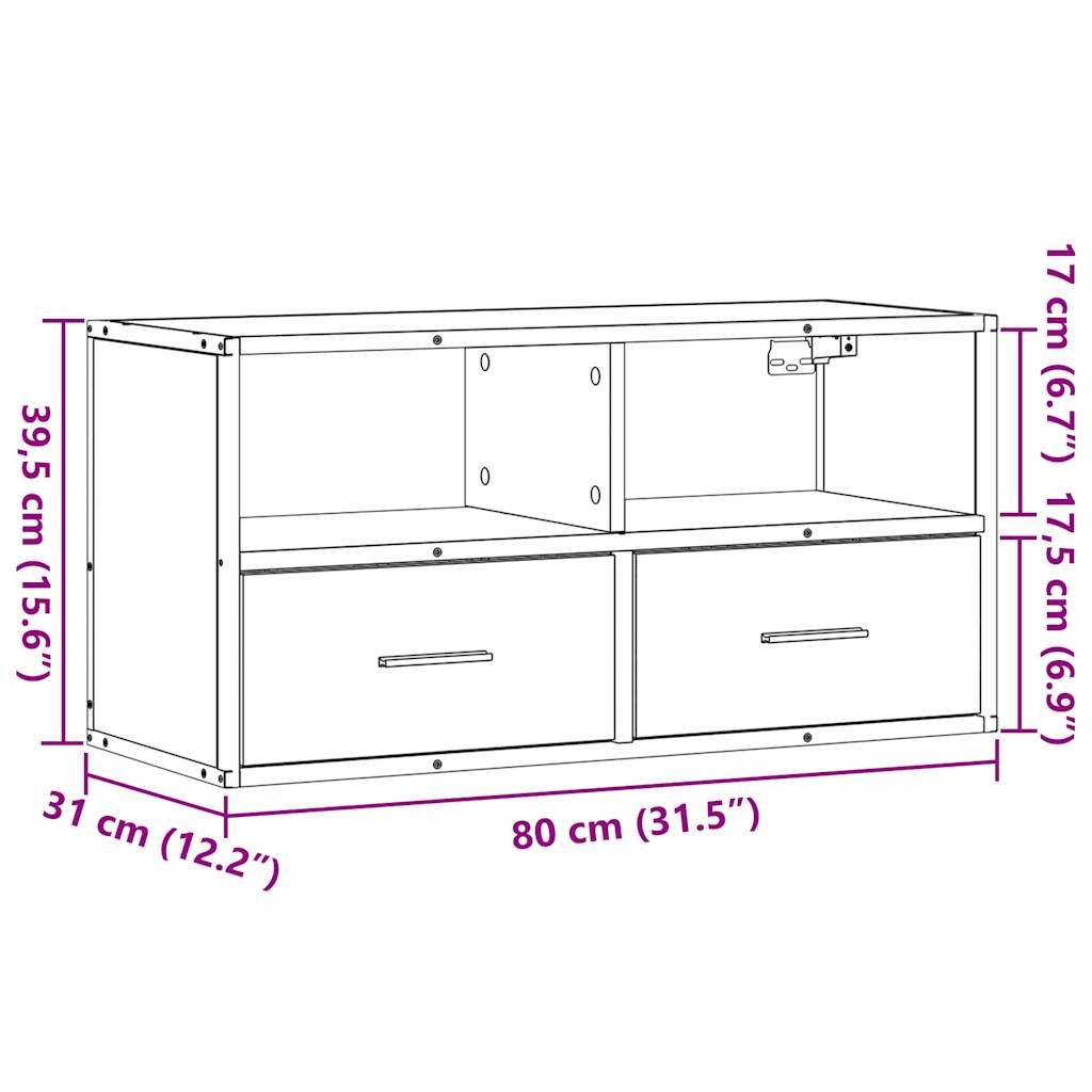 Meuble TV chêne marron 80x31x39,5 cm en bois et métal