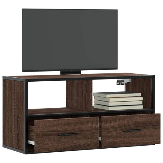 Meuble TV chêne marron 80x31x39,5 cm en bois et métal