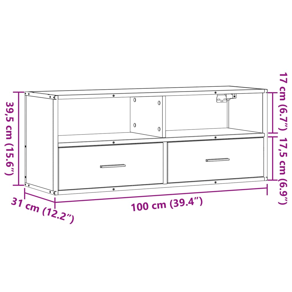 Meuble TV chêne Sonoma 100x31x39,5 cm en bois et métal