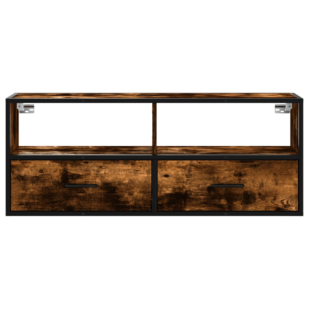 Meuble TV chêne fumé 100x31x39,5 cm en bois et métal