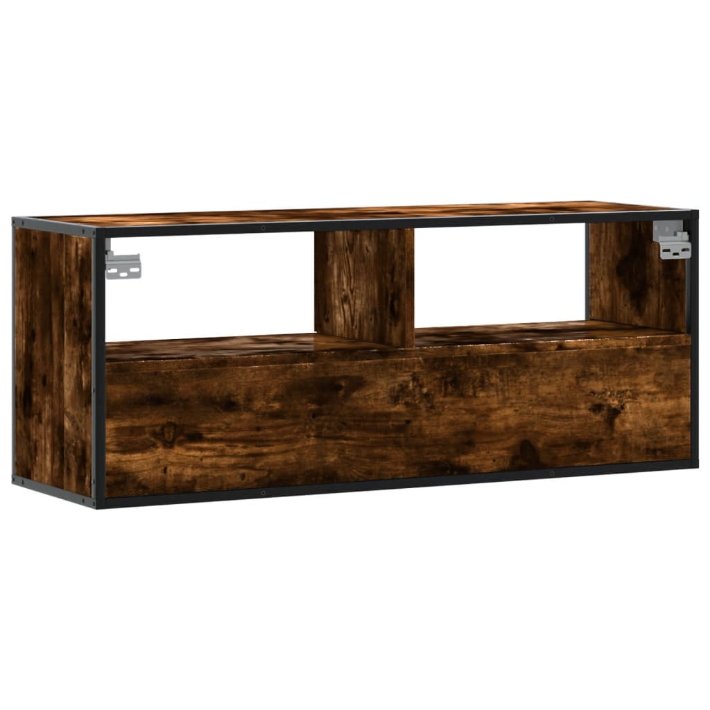 Meuble TV chêne fumé 100x31x39,5 cm en bois et métal