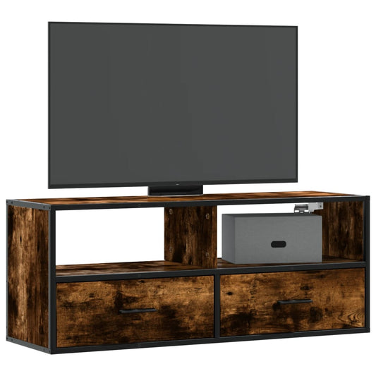 Meuble TV chêne fumé 100x31x39,5 cm en bois et métal