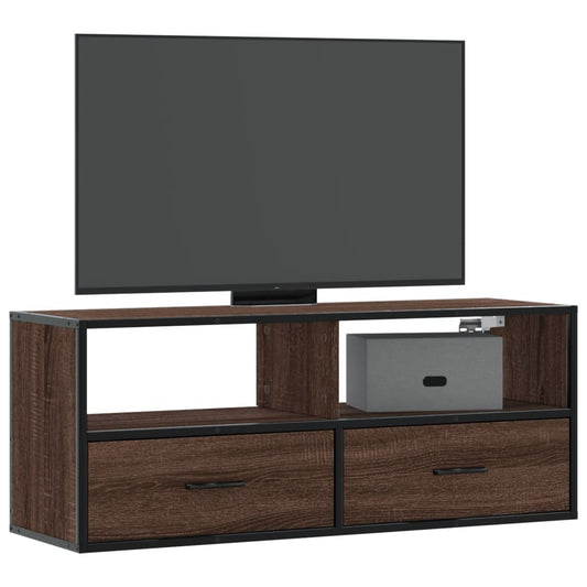 Meuble TV chêne marron 100x31x39,5 cm en bois et métal