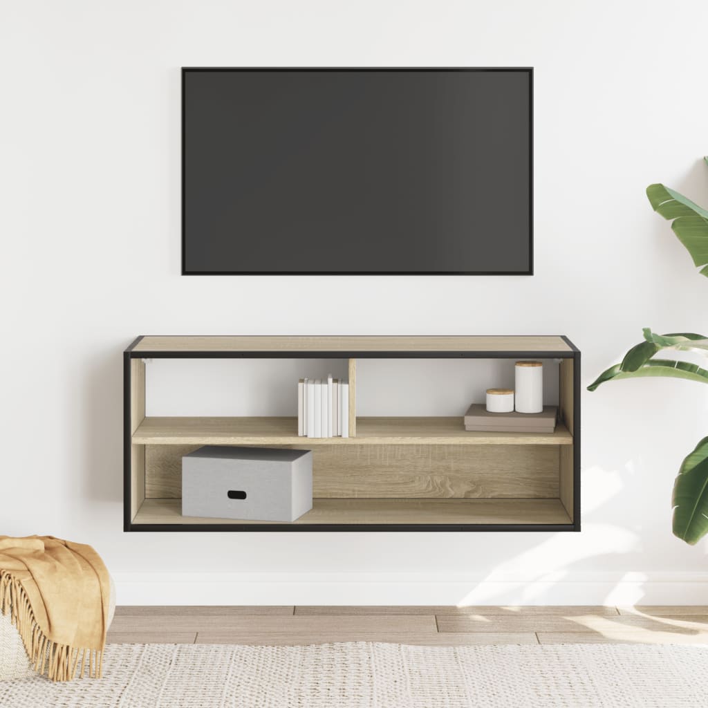Meuble TV chêne Sonoma 100x31x39,5 cm en bois et métal