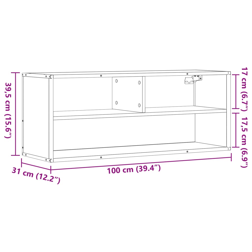 Meuble TV chêne Sonoma 100x31x39,5 cm en bois et métal