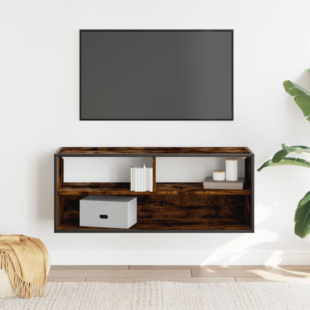 Meuble TV chêne fumé 100x31x39,5 cm en bois et métal