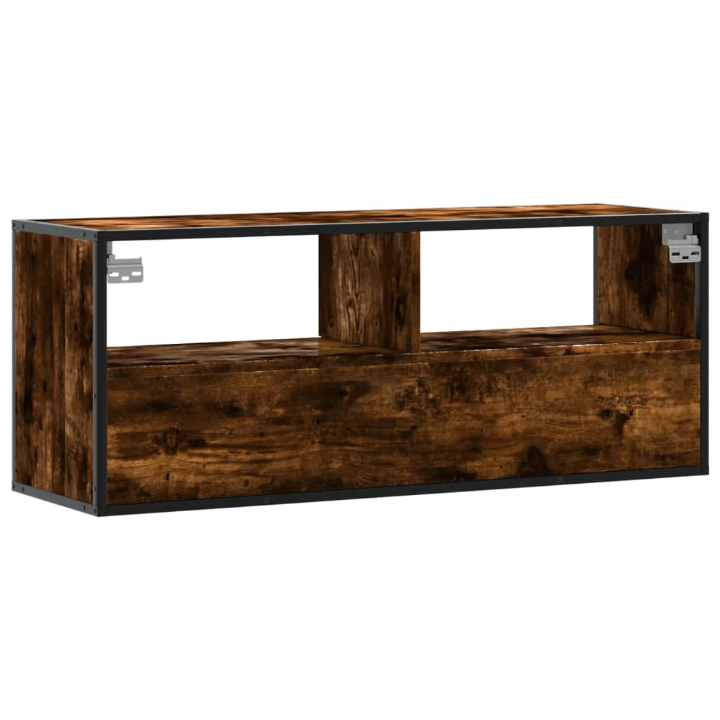 Meuble TV chêne fumé 100x31x39,5 cm en bois et métal