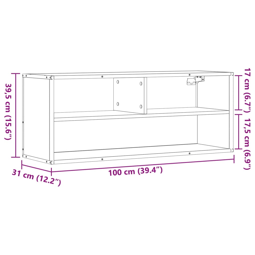 Meuble TV chêne fumé 100x31x39,5 cm en bois et métal