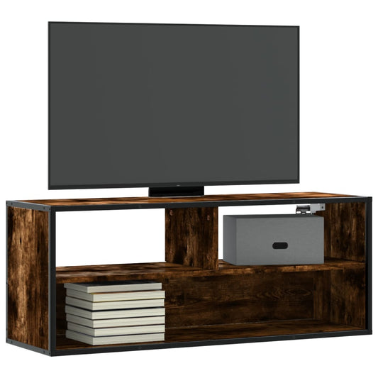 Meuble TV chêne fumé 100x31x39,5 cm en bois et métal