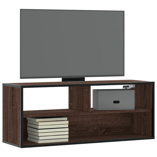 Meuble TV chêne marron 100x31x39,5 cm en bois et métal