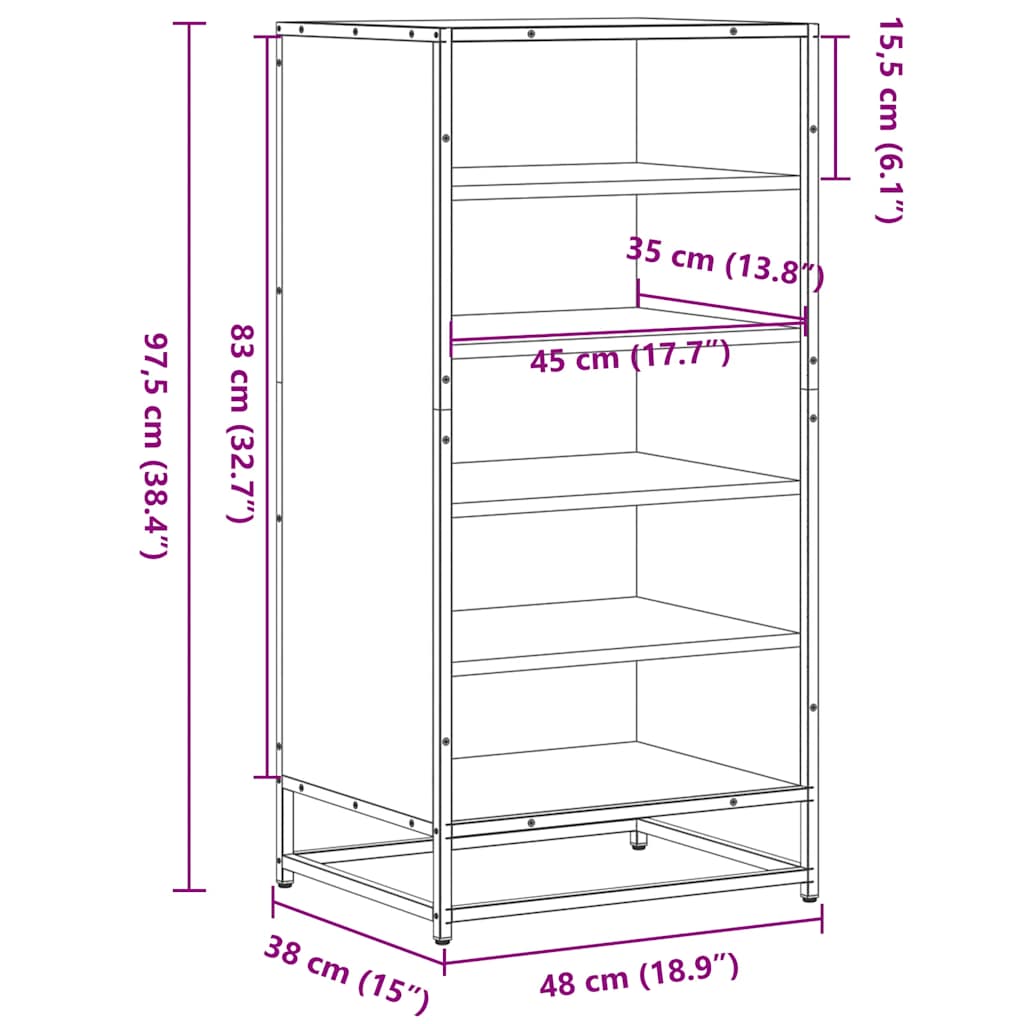 Étagère à chaussures grise Sonoma 48x38x97,5 cm en bois