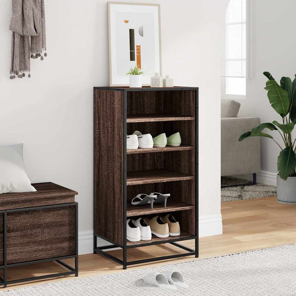 Étagère à chaussures aspect chêne marron 48x38x97,5 cm matériau bois