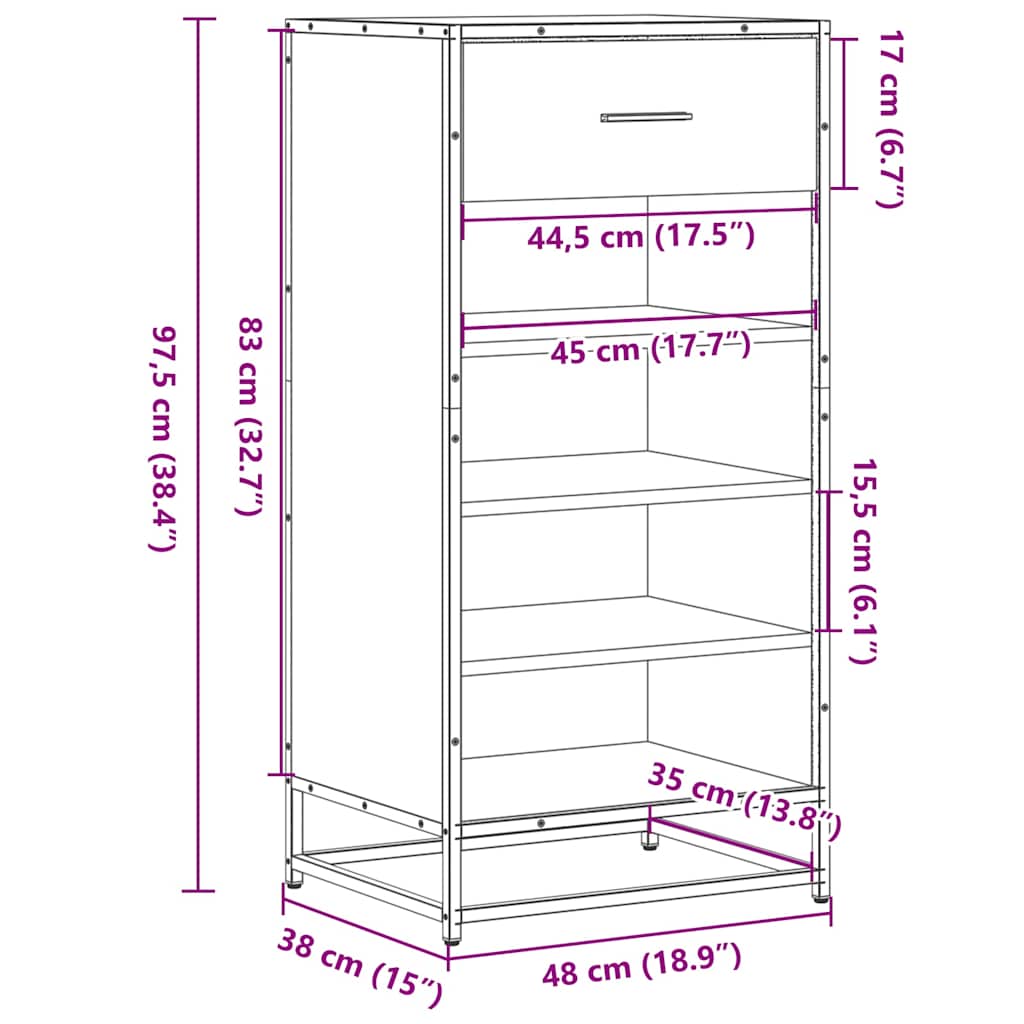 Étagère à chaussures grise Sonoma 48x38x97,5 cm en bois