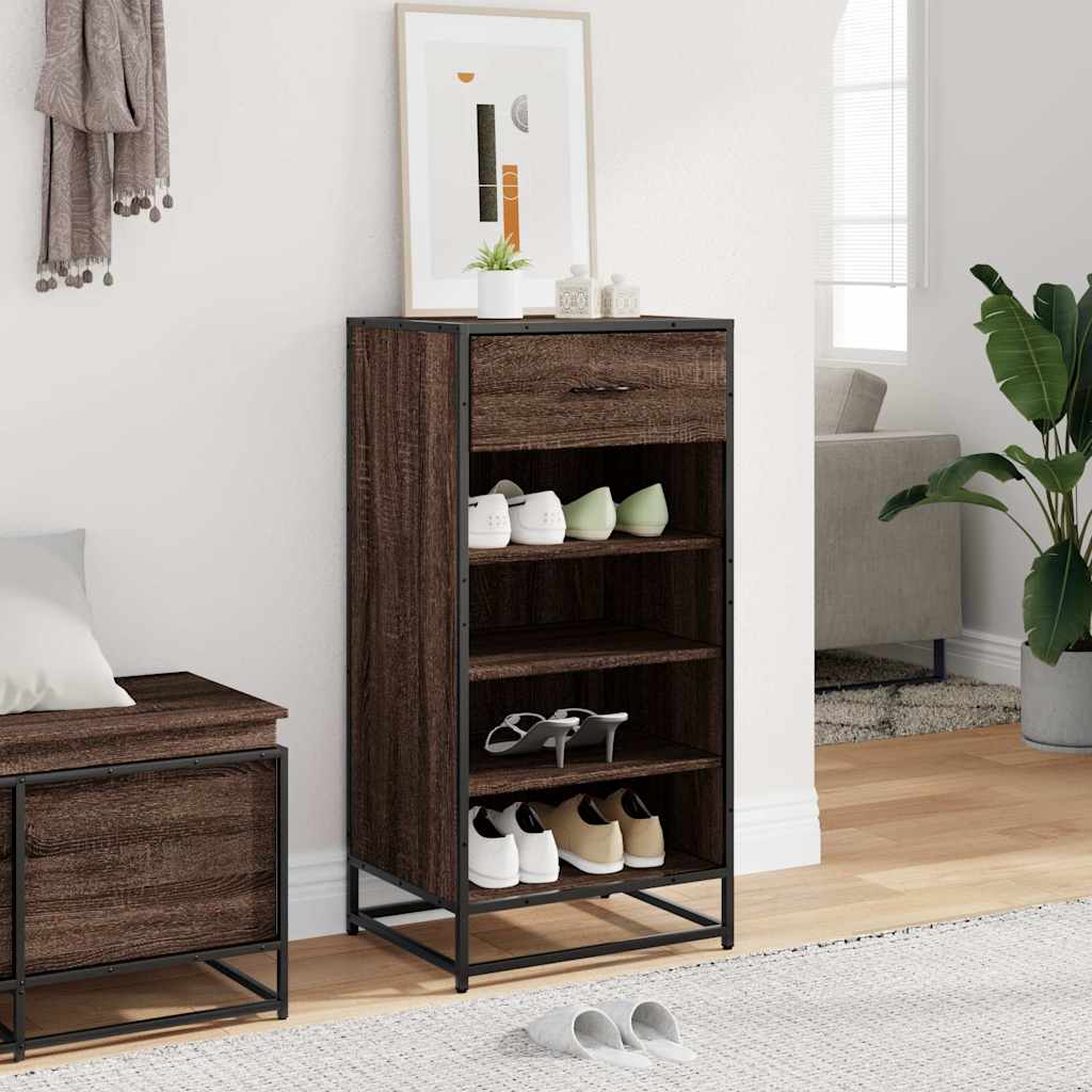 Étagère à chaussures aspect chêne marron 48x38x97,5 cm matériau bois