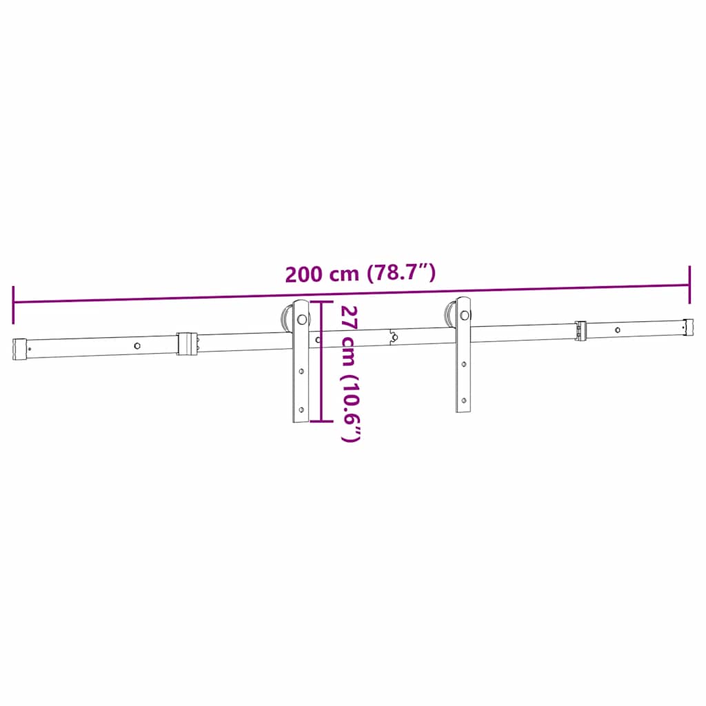 Schiebetürbeschlag-Set 200 cm Stahl Schwarz