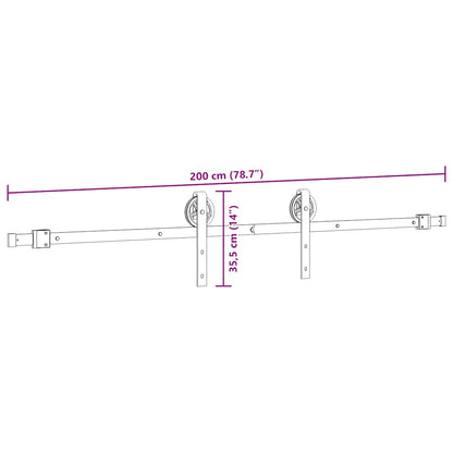 Schiebetürbeschlag-Set 200 cm Stahl Schwarz