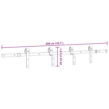 Schiebetürbeschlag-Set 200 cm Stahl Schwarz