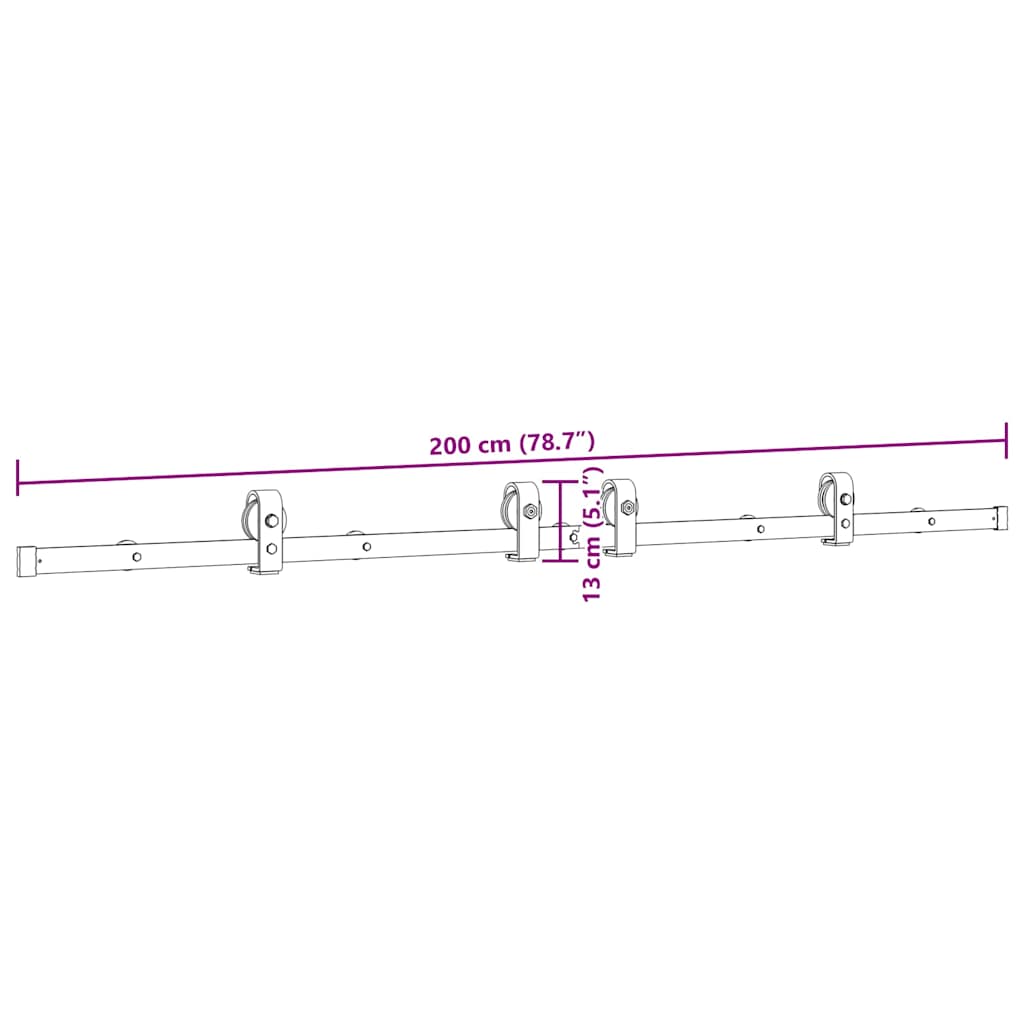 Schiebetürbeschlag-Set 200 cm Stahl Schwarz