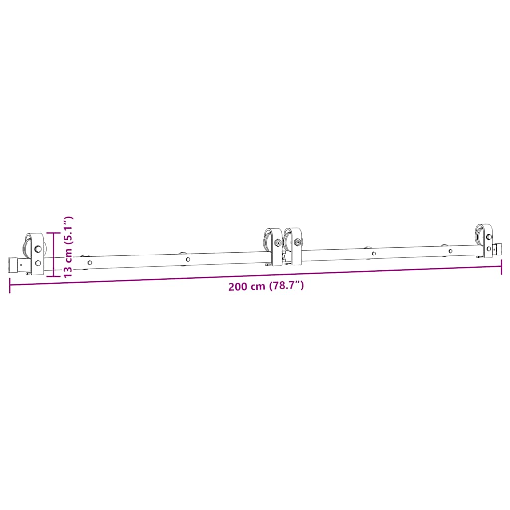 Schiebetürbeschlag-Set 200 cm Stahl Schwarz