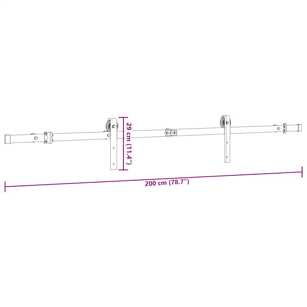 Schiebetürbeschlag-Set 200 cm Stahl Schwarz