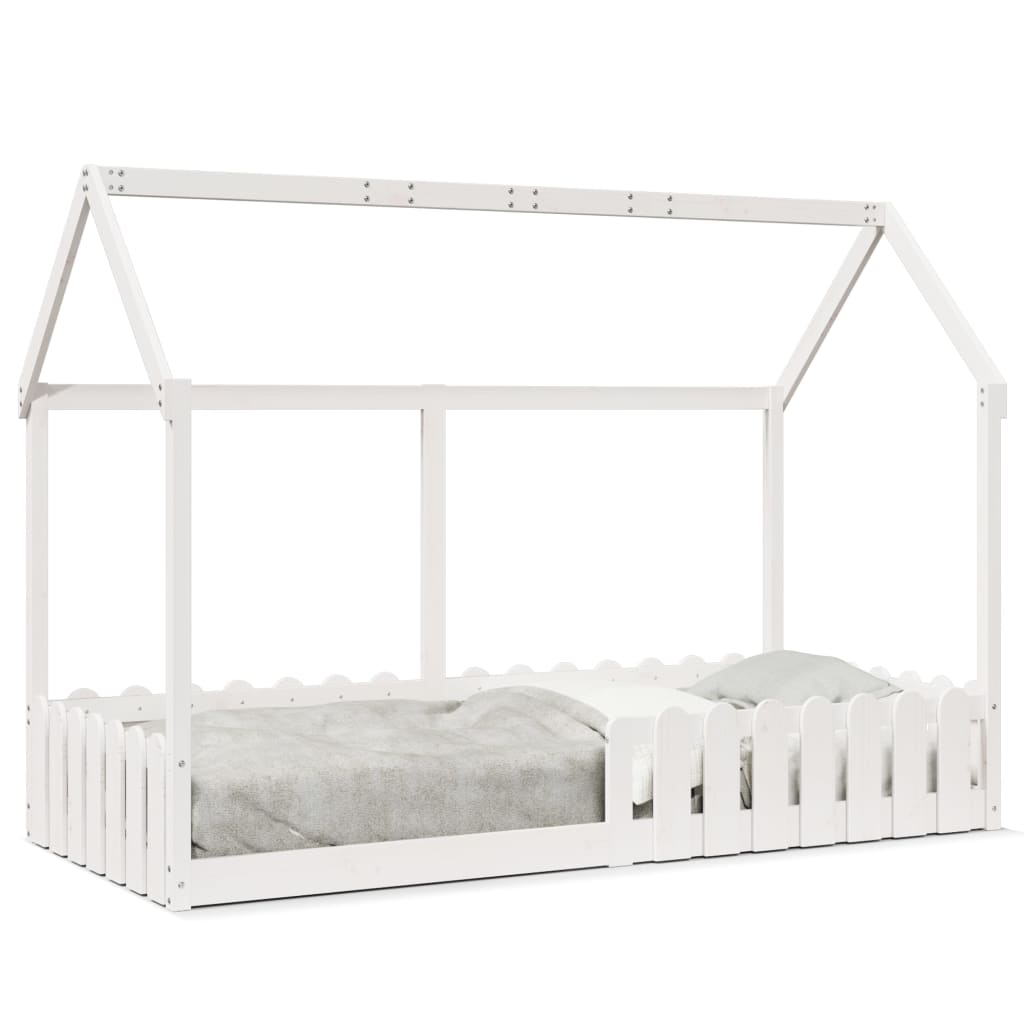 Lit enfant lit cabane blanc 90x200 cm bois de pin massif