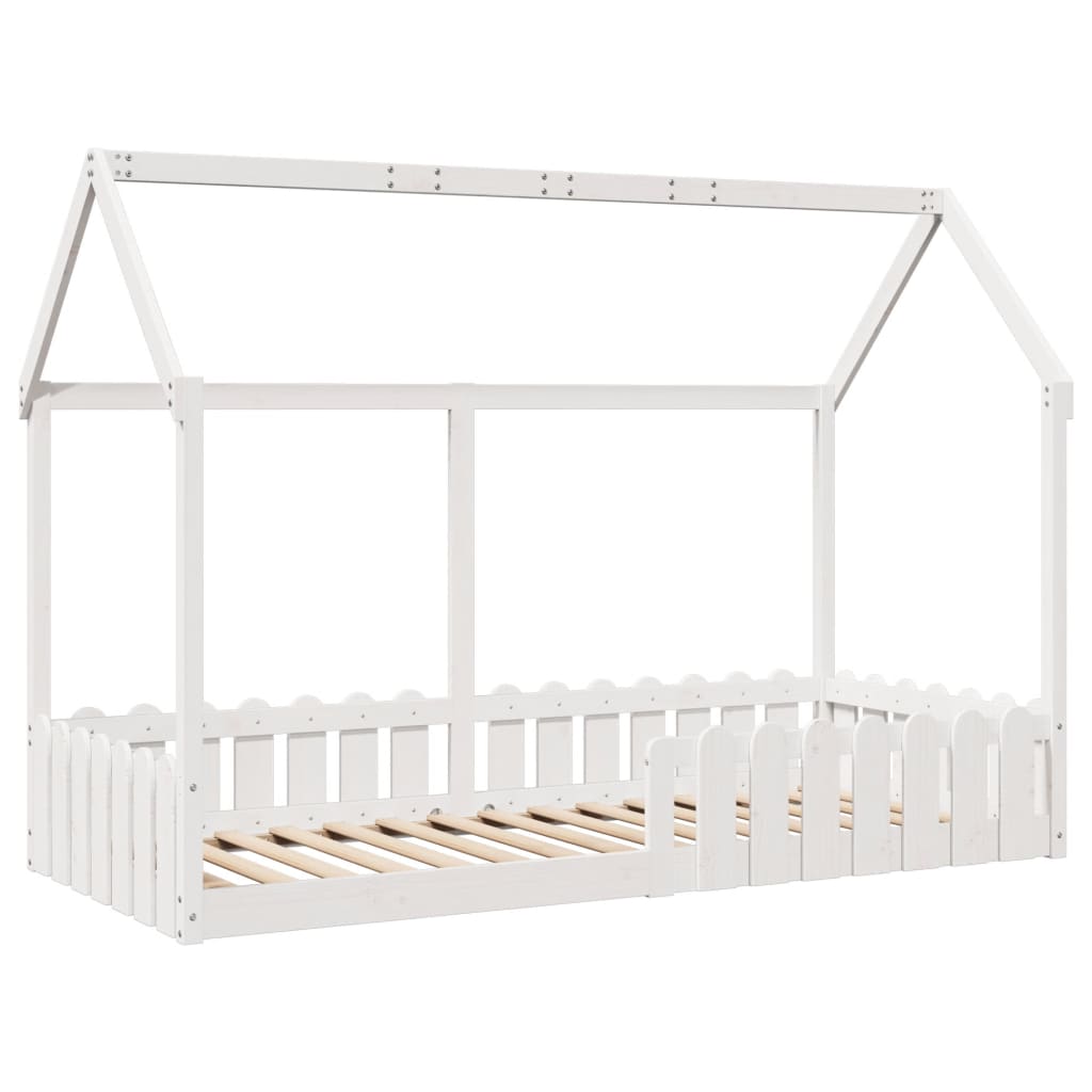 Lit enfant lit cabane blanc 90x200 cm bois de pin massif