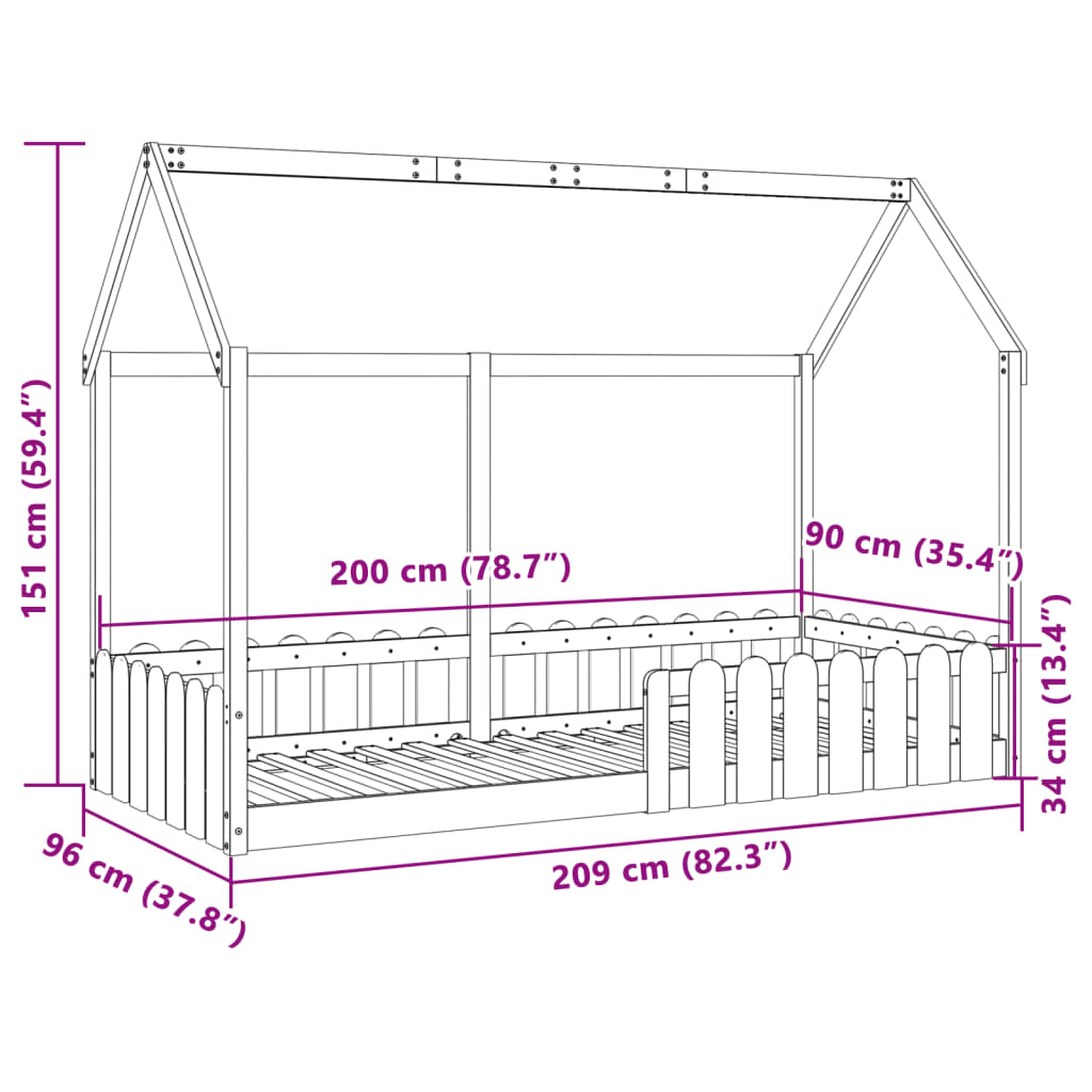 Lit enfant lit cabane blanc 90x200 cm bois de pin massif