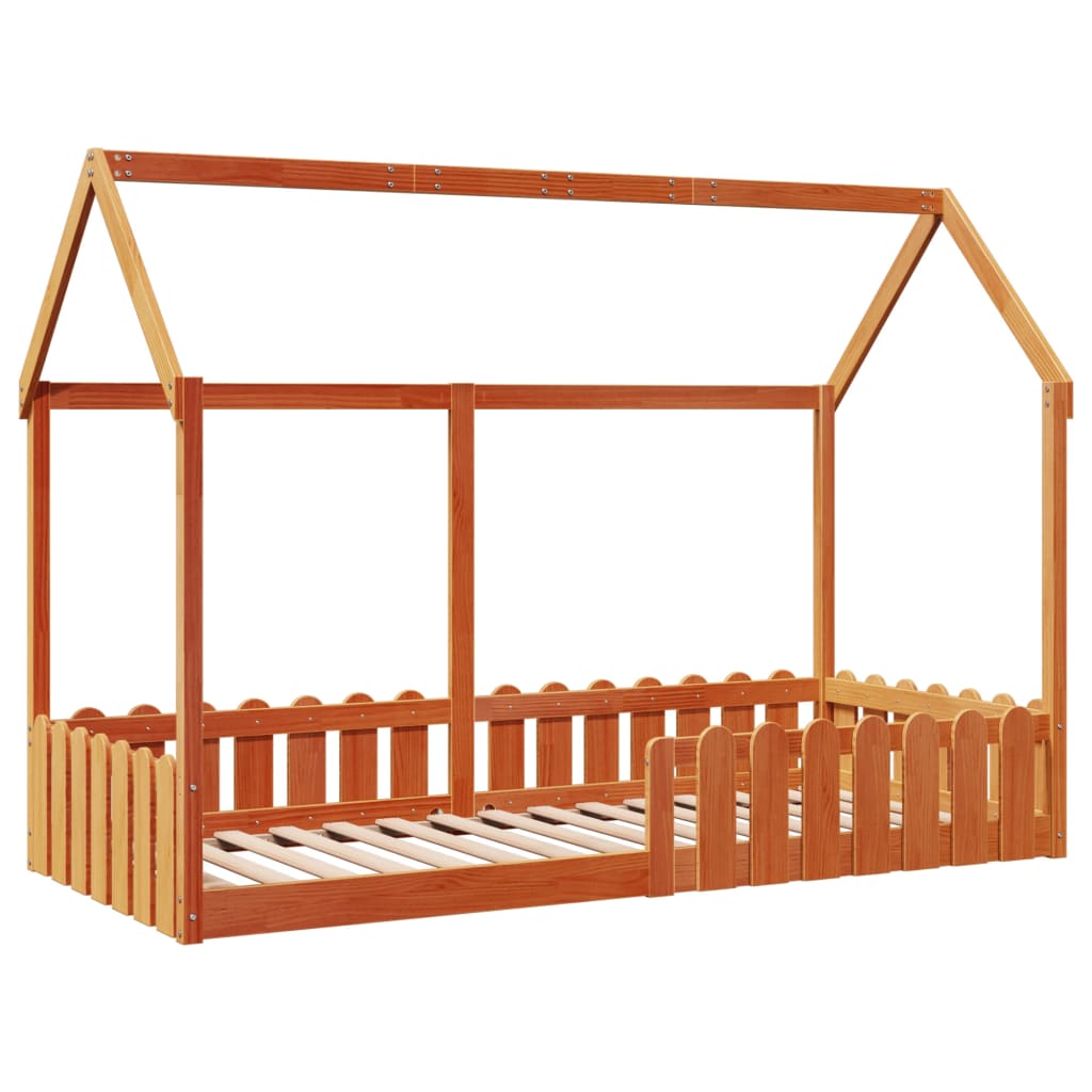 Lit enfant lit cabane cire marron 90x200 cm pin